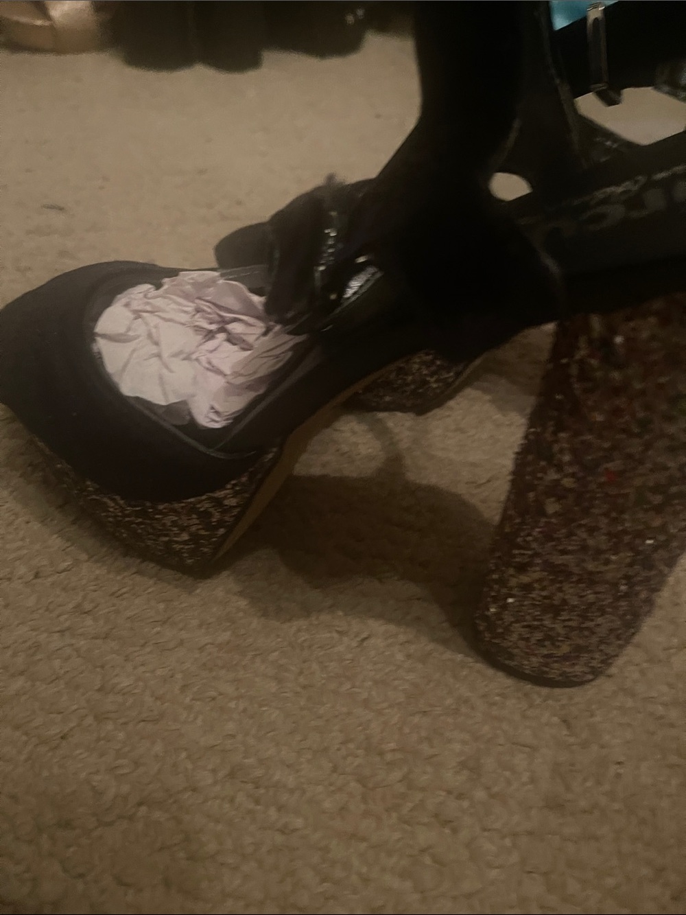 SAM EDELMAN black platform heels GLITTER Strappy sandals 10 party birthday cosmo
